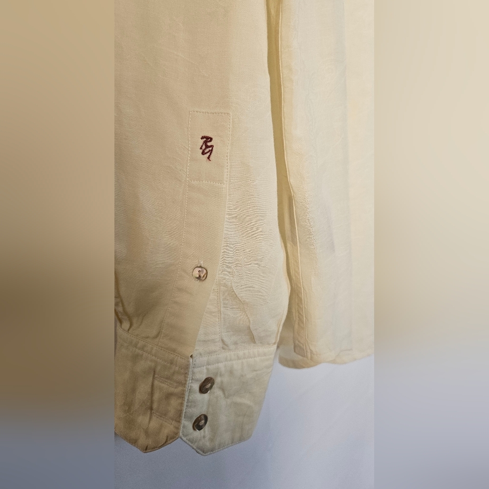 Robert Graham Mens‎ Off White Embroidered Cuff Button Down Shirt Size Large - Picture 9 of 13